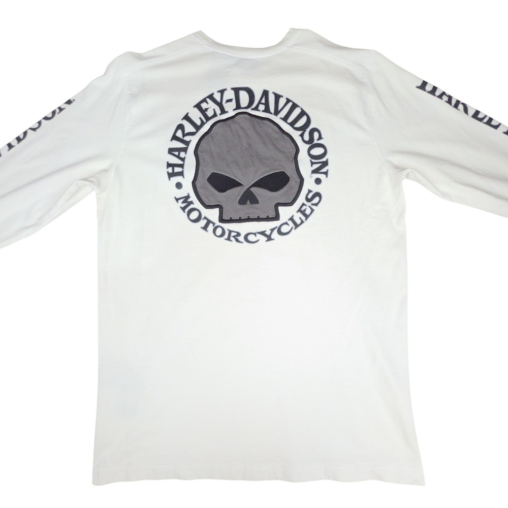 Harley-Davidson Willie G Skull Long Sleeve T-Shirt Men M White Embroidered Biker